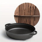 Olla de hierro fundido de 25CM con doble asa y tapa de madera, material de hierro fundido de alta calidad, conducción de calor uniforme, compatible con vaporización, fritura, estofado y hervido, apta para cocinas de inducción, estufas de cerámica y fuego