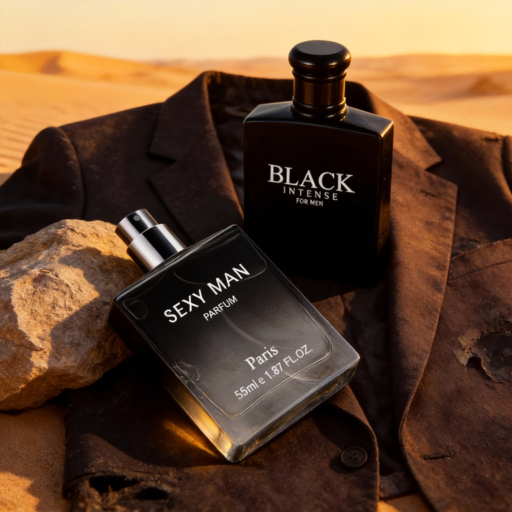 Set de Perfume para Hombre de 2 Unidades, Gran Capacidad de 5.24 FL.OZ, 2 Opciones (Negro y Azul) | Sexy Man Eau De Parfum, Fragancia Fresca, Amaderada y Oriental, Fresca y Sofisticada | Ideal para Regalos de Vacaciones y Uso Personal