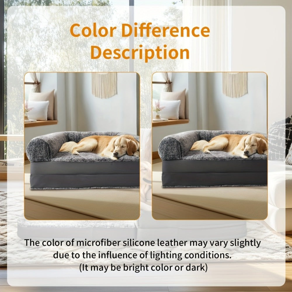 Cama Extra Grande para Perros Adecuada para Adultos | Cama Ortopédica para Siesta con Piel Sintética Lavable | Plegable y Portátil, Adecuada para Sala de Estar, Salón | Proporciona Espacio Amplio para Dormir para Adultos y Mascotas