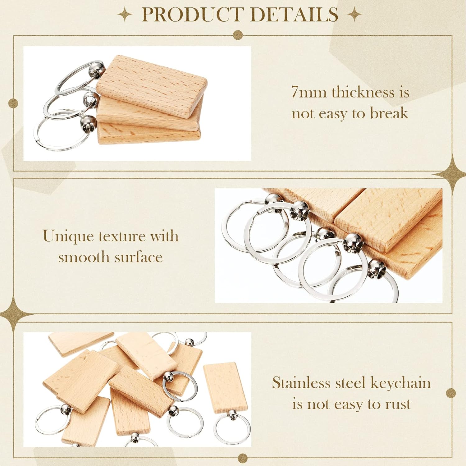 100/200 piezas de llaveros cuadrados de madera de haya sin grabar | Madera sin terminar de alta calidad, etiquetas rectangulares para grabado láser, llaveros de madera, adecuados para proyectos hechos a mano, manualidades de madera, regalos y decoraciones