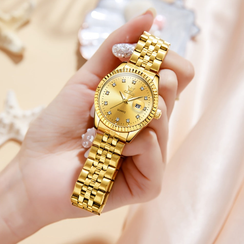 OLEVS Reloj de Mujer Clásico de Negocios, Relojes Analógicos de Cuarzo para Mujer, Relojes Elegantes de Lujo de Acero Inoxidable con Diamantes de Rhein, Relojes Luminosos para Mujer con Calendario y Fecha para Damas, Regalos Románticos, Reloj de Pulsera p