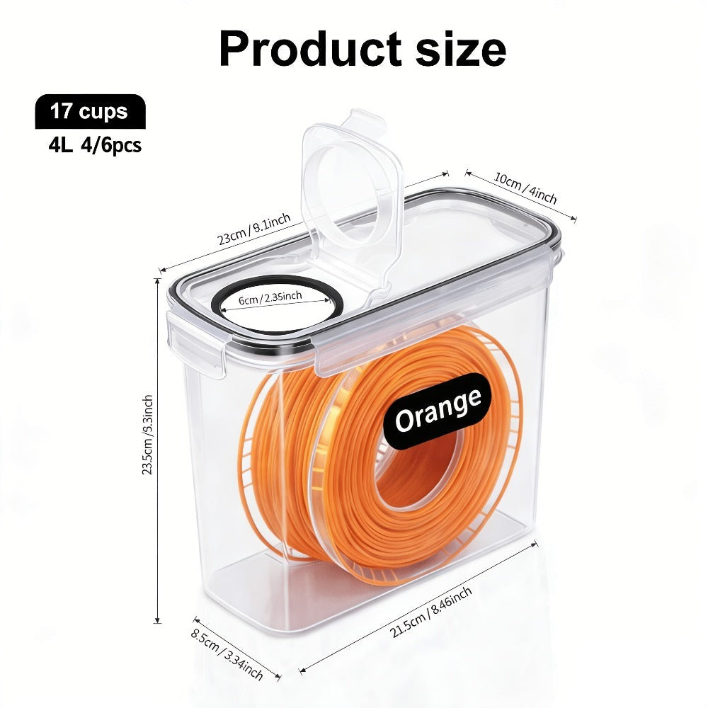 Caja de Almacenamiento de Filamento 4/6-Pack - Contenedor de Filamento para Impresión 3D con Etiqueta y Bolígrafo, 4 Litros (23.5X21.5X8.5 Cm), Caja de Almacenamiento Portátil para Filamento de Impresora 3D, Contenedor de Almacenamiento de Filamento, Dise