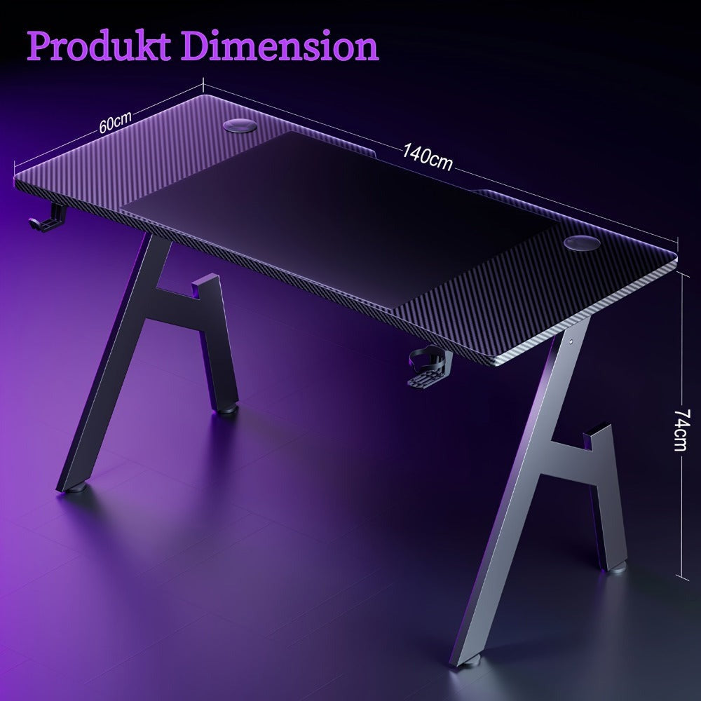 Mesa de trabajo para oficina, estaciones de trabajo para ordenador, escritorio de juego para ordenador en forma de A, estaciones de trabajo para escritorio de oficina con superficie de fibra de carbono, mesa de PC resistente para juegos y oficina, negro,