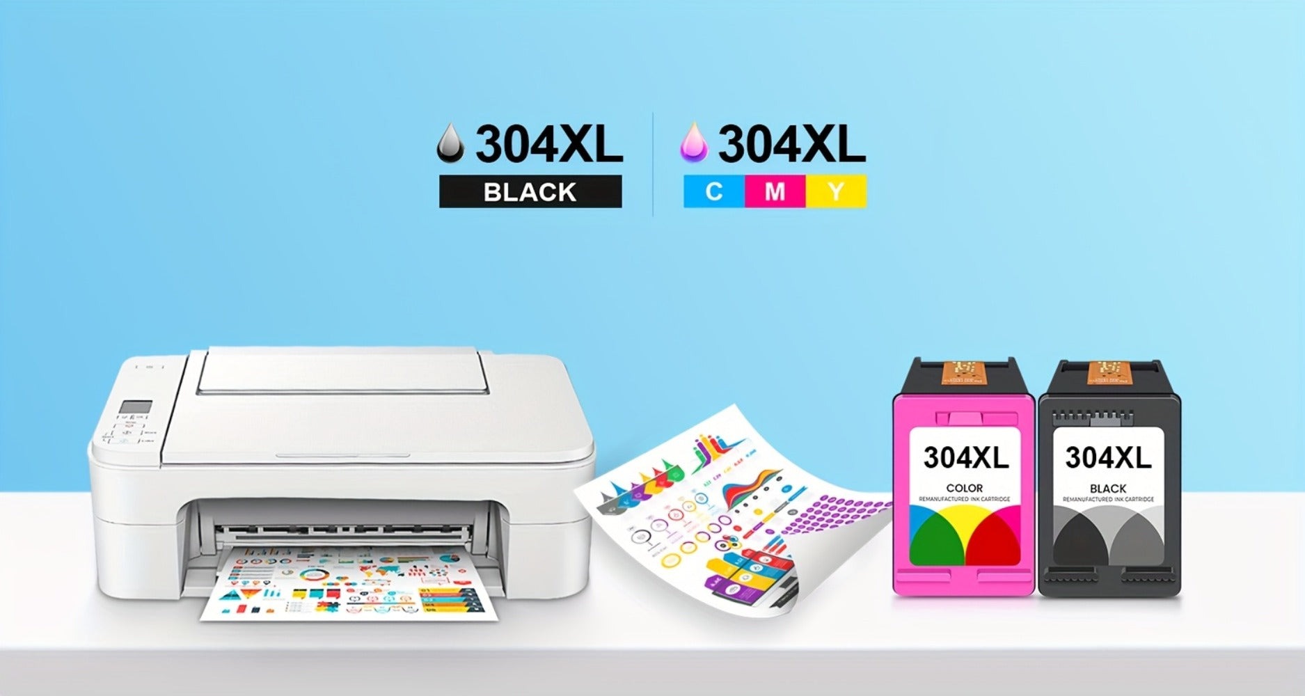 Cartuchos de tinta remanufacturados 304XL compatibles con cartuchos de tinta HP 304XL, reemplazo de color negro para HP Deskjet 2620 2630 2632 3720 3721 3723 3724 3730 y HP Envy 5010 5020 5030 5032 5034 5052 5055