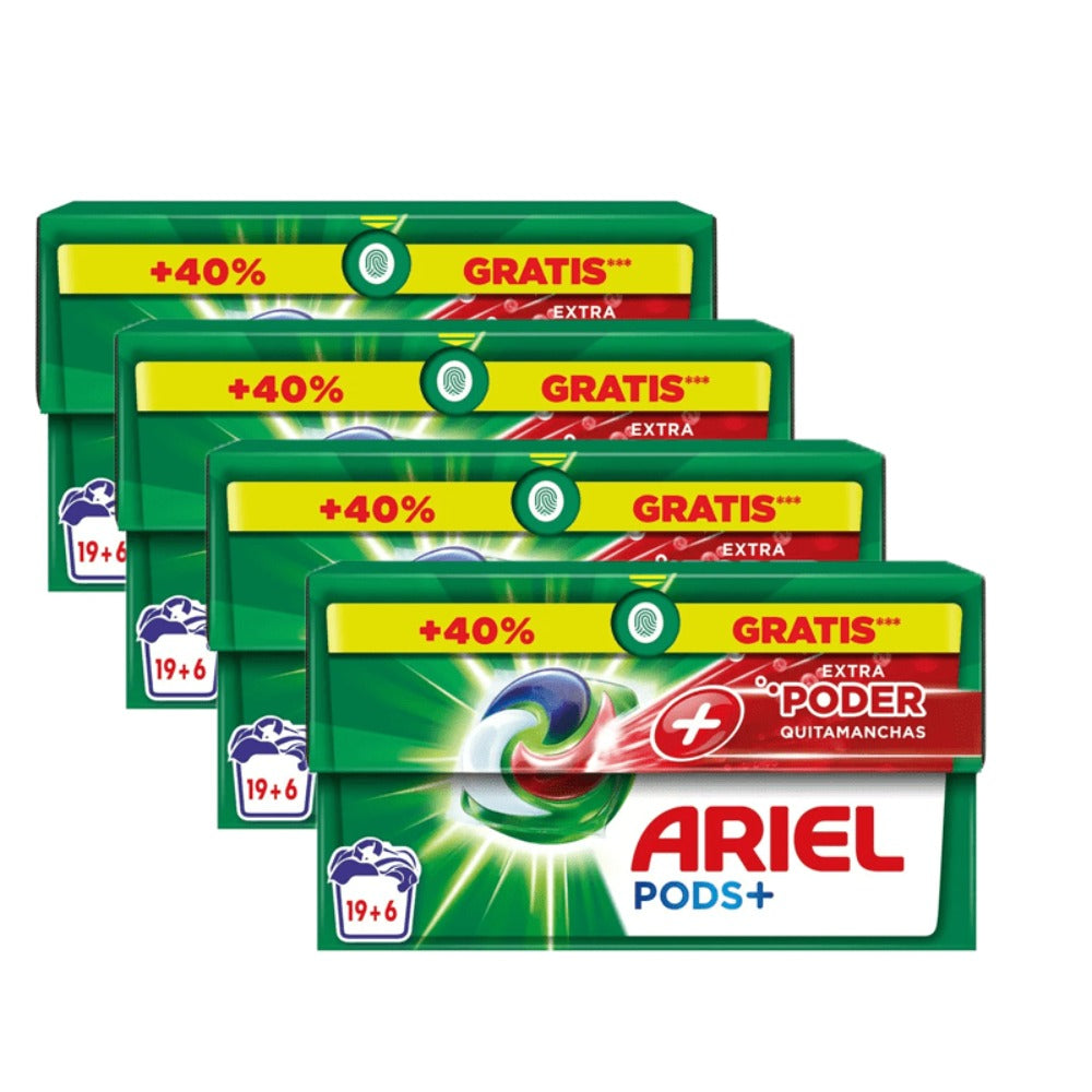Pack De Ariel All-in-One Detergente Lavadora Líquido en Cápsulas/Pastillas,19+7 ( 26-130) Lavados, Más Poder Extra Quitamanchas, Limpieza Profunda