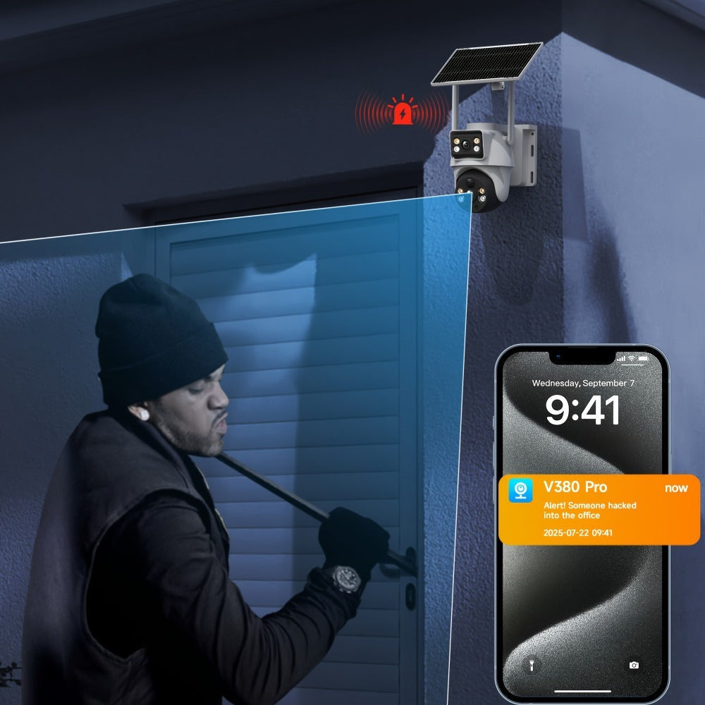 XIAOVV 1 pza/3 pzas Cámara de seguridad solar inteligente PTZ de doble lente y doble vista para exteriores. Cuenta con monitoreo de /inclinación de 360°, panel solar incluido, detección de movimiento con visión nocturna en color y audio bidireccional. Ide