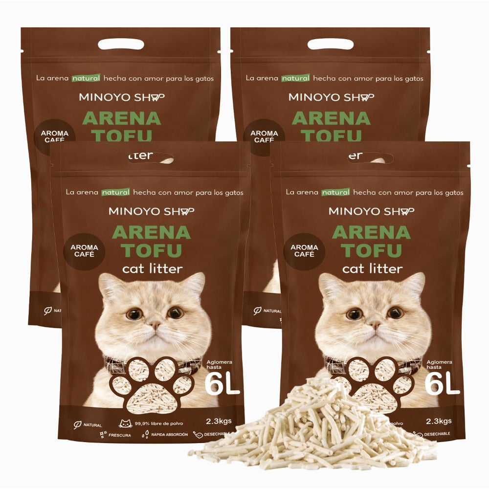 PACK 4 Arena para Gatos AGROMERANTE Arena de Tofu BPS para Gatos sin Polvo Fácil de Aglomerar Controla los Olores se Lanza en el Inodoro 4Pcs aglomera 6L