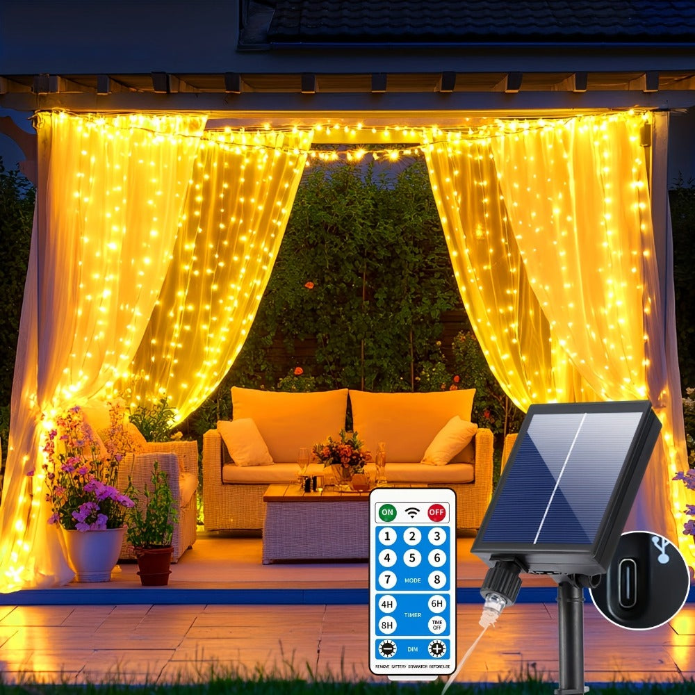 Guirnalda de luces solares de 330 LED 3*3 - 8 modos, control remoto, energía solar, uso durante todo el año, 0 facturas de electricidad, duradera - Perfecta para jardín exterior, patio, gazebo, fiesta, festival, boda, decoración navideña
