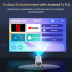 Proyector inteligente portátil compatible con 4K con Wifi6 y BT5.4, nativo 1080P, 690ANSI, Android 11, enfoque automático y corrección automática de trapezoidal, proyector de cine en casa para películas, juegos, uso educativo, presentación multimedia, Pro