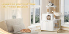 Árbol para Gatos con Gabinete para Caja de Arena, Gabinete para Gatos, Casa Moderna para Gatos 4 en 1 con Plataforma Grande, Casa para Gatos con Rascador de Sisal, Postes, Escaleras y Pompón, Cojines Lavables, Marfil Claro/Blanco