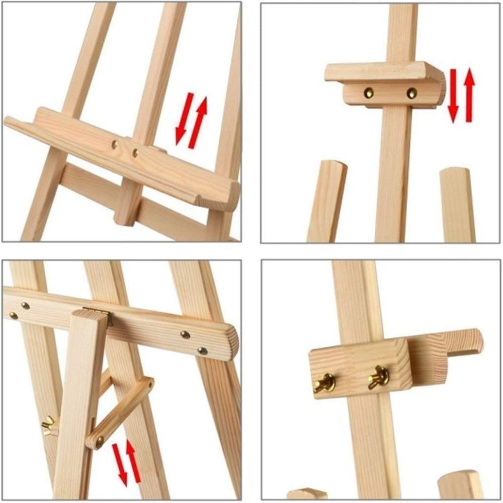 Caballete de Madera para Pintar de Pino Natural, Altura 120-145-170 cm, Soporte de Lienzos, Cuadros y Fotografías, Regulable y Plegable, Manualidades Niños y Adultos