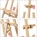 Caballete de Madera para Pintar de Pino Natural, Altura 120-145-170 cm, Soporte de Lienzos, Cuadros y Fotografías, Regulable y Plegable, Manualidades Niños y Adultos
