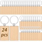 24/50/100 piezas de llaveros cuadrados de madera en blanco | Llaveros de madera sin terminar de alta calidad, etiquetas para grabado láser, discos pre-perforados, adornos hechos a mano, perfectos para proyectos, regalos de tallado en madera