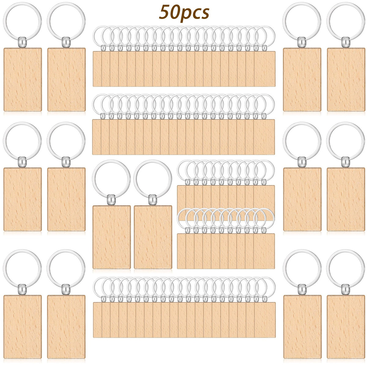 24/50/100 piezas de llaveros cuadrados de madera en blanco | Llaveros de madera sin terminar de alta calidad, etiquetas para grabado láser, discos pre-perforados, adornos hechos a mano, perfectos para proyectos, regalos de tallado en madera
