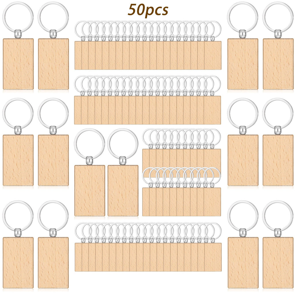 24/50/100 piezas de llaveros cuadrados de madera en blanco | Llaveros de madera sin terminar de alta calidad, etiquetas para grabado láser, discos pre-perforados, adornos hechos a mano, perfectos para proyectos, regalos de tallado en madera