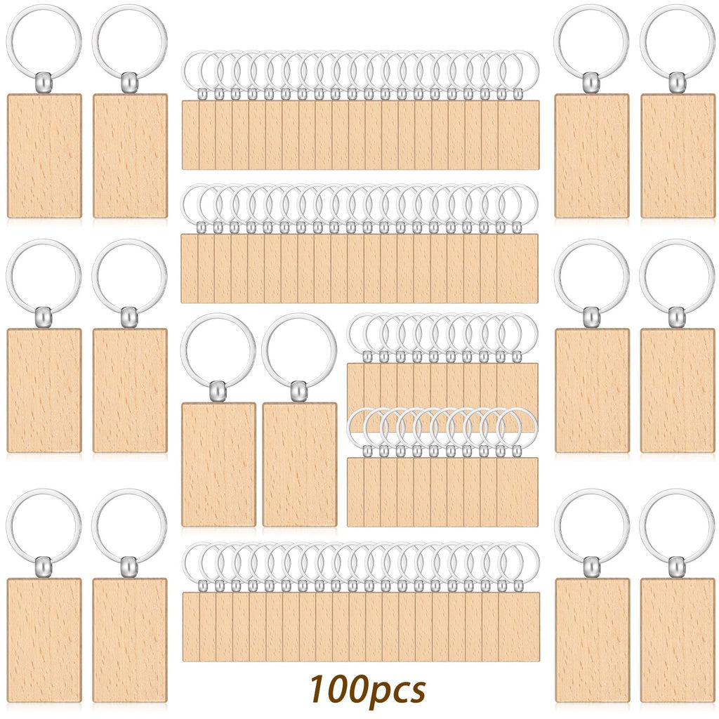 24/50/100 piezas de llaveros cuadrados de madera en blanco | Llaveros de madera sin terminar de alta calidad, etiquetas para grabado láser, discos pre-perforados, adornos hechos a mano, perfectos para proyectos, regalos de tallado en madera