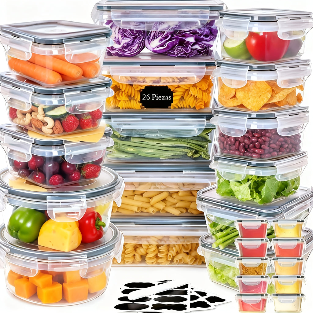 Bowls de Almacenamiento de Alimentos de Varios Tamaños, Juego de 26 Piezas/Juego de 14 Piezas, Contenedores de Organización de Cocina, Recipientes Apilables para Comidas, Aptos para Lavavajillas, Microondas y Refrigerador - Tamaños Versátiles para Almacen