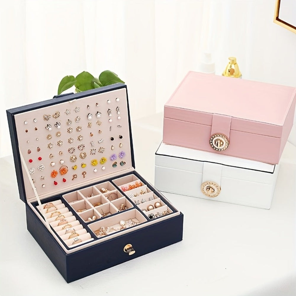Organizador de Joyería de Lujo con Múltiples Niveles y Amplio Espacio para Collares, Aretes, Pendientes, Brazalete y Más, Fabricado en Cuero Sintético
