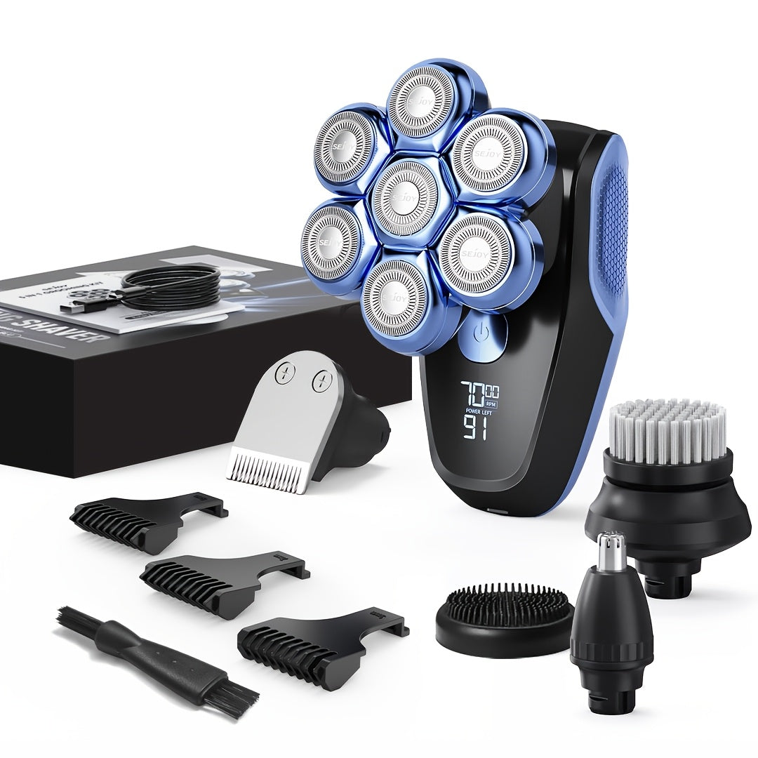 Máquinas de afeitar para cabeza para hombres calvos, 7D magnéticas, afeitadora eléctrica para cabeza de hombre con pantalla LED, carga inalámbrica tipo-C, 6500-9200 RPM, afeitado de contorno 360° para hombres