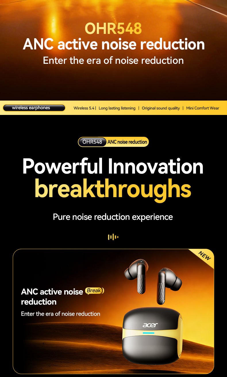 Auriculares Bluetooth | Acer 2026 Nuevos Auriculares Inalámbricos, Cancelación Activa de Ruido, Control Táctil, Micrófono Capacitivo, Calidad de
