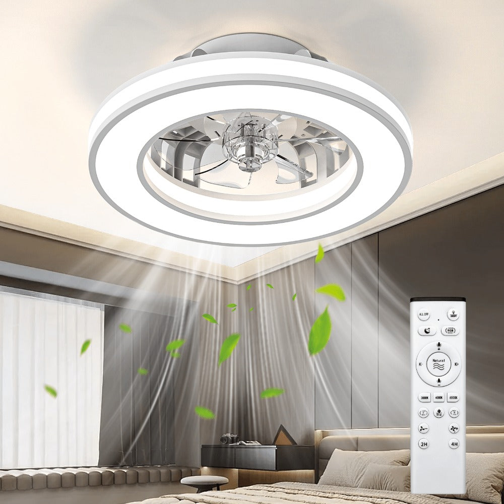 Ventilador de techo con luz de 41.5 cm, ventiladores de techo silenciosos de 25 W, regulable 3000K-6500K-RGB, 6 velocidades de viento con control remoto, temporizador, memoria de luz, ventilador reversible