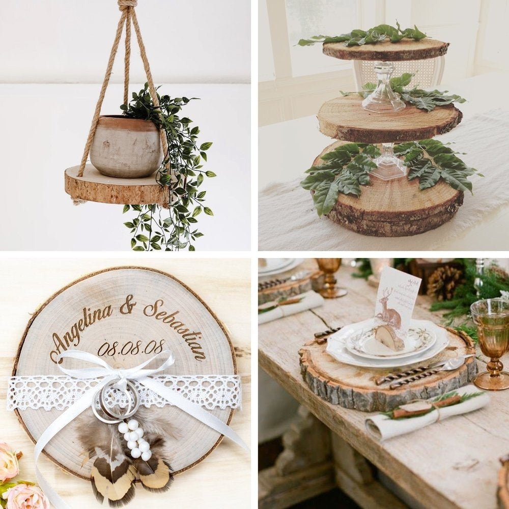 Lámina de Madera de Abedul 17–20 cm con Corteza Natural Redonda | Cortada a Mano, Cruda, Pulida, Producción de Poli | Perfecta para Decoraciones DIY, Adornos, Portavelas, Decoupage, Pirograbado, Transferencia de Fotos, Bodas Boho | Estructura de Veta Únic
