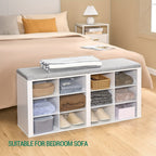 Banco para Zapatos, Estante con Asiento, Banco con Almacenamiento, Cojín, 12 Compartimentos, para Sala, Pasillo, Dormitorio, Blanco-Gris