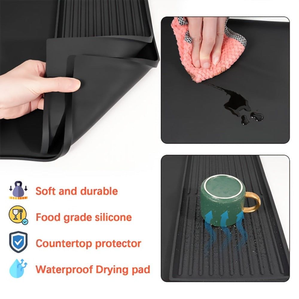 Alfombrilla de Café de Silicona 2 en 1 con Bordes Elevados y Diseño Antideslizante - Fácil de Limpiar, Duradera 59.94cm X 40.13cm para Máquinas de Café, Ideal para Uso en el Hogar y la Oficina, Accesorios para Barra de Café, Regalo Perfecto para Amantes d