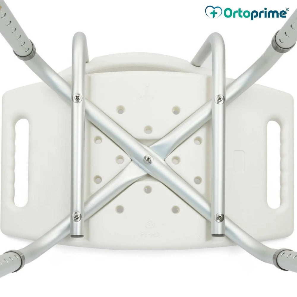 Silla de Ducha Antideslizante con Respaldo Extraíble - Asiento Ergonómico Ajustable y Ligero, Estructura de Aluminio Ligera y Asiento de PVC Antideslizante e Hipoalergénico, Adaptable como Silla o Taburete, Estabilidad, Seguridad y Confort Durante el Baño