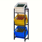 1 pza. Estante para cajones de bebidas de 3 niveles, diseñado para contener 3 cajones de bebidas, proporciona un soporte estable y ahorra espacio, hecho de metal, diseño de ángulo de inclinación con pies, acabado resistente al óxido, acabado negro.