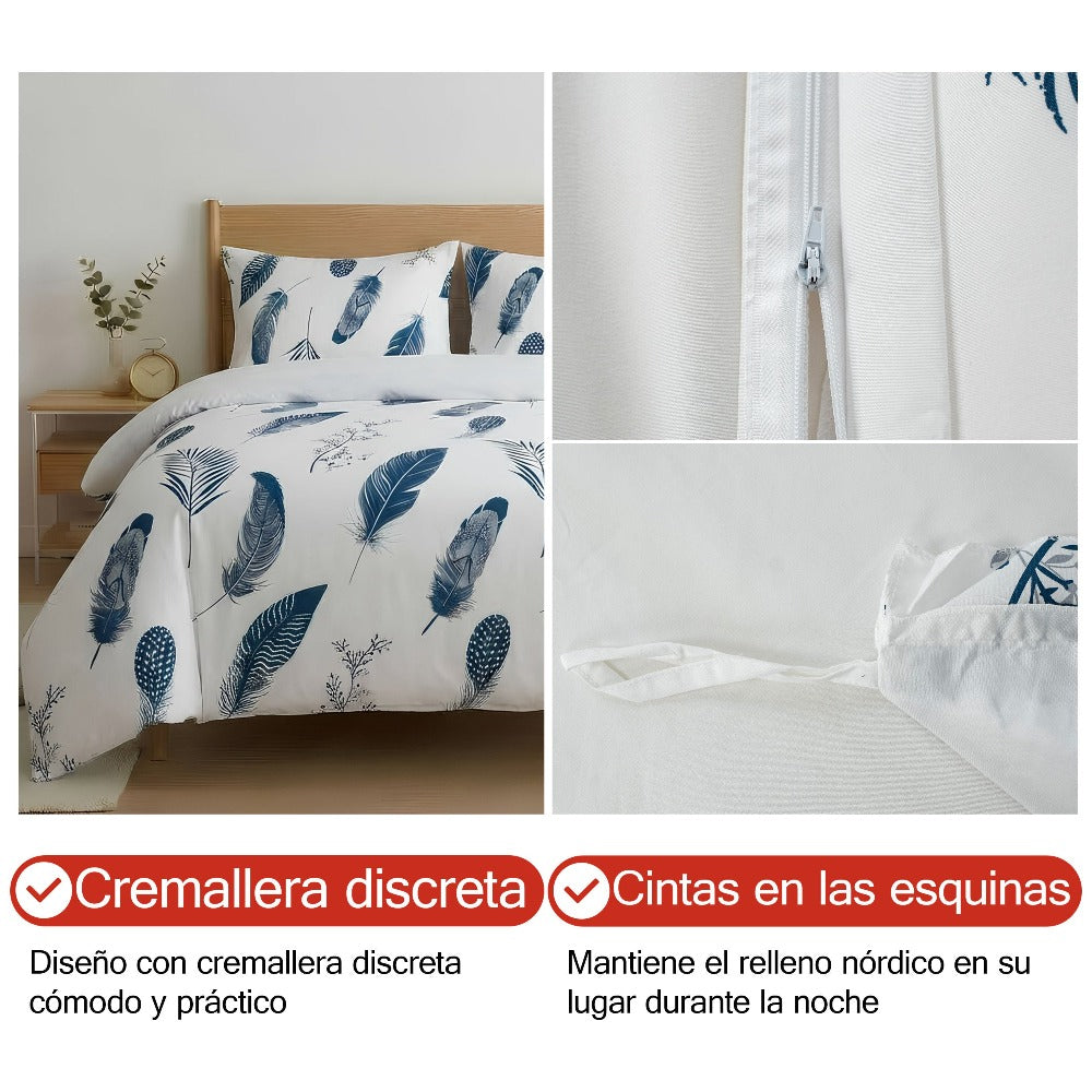 H HANSEL HOME Juego de Funda Nórdica Microfibra Transpirable – Set de Ropa de Cama con Funda de Edredón y Fundas de Almohada – Conjunto 2/3 Piezas para Dormitorio