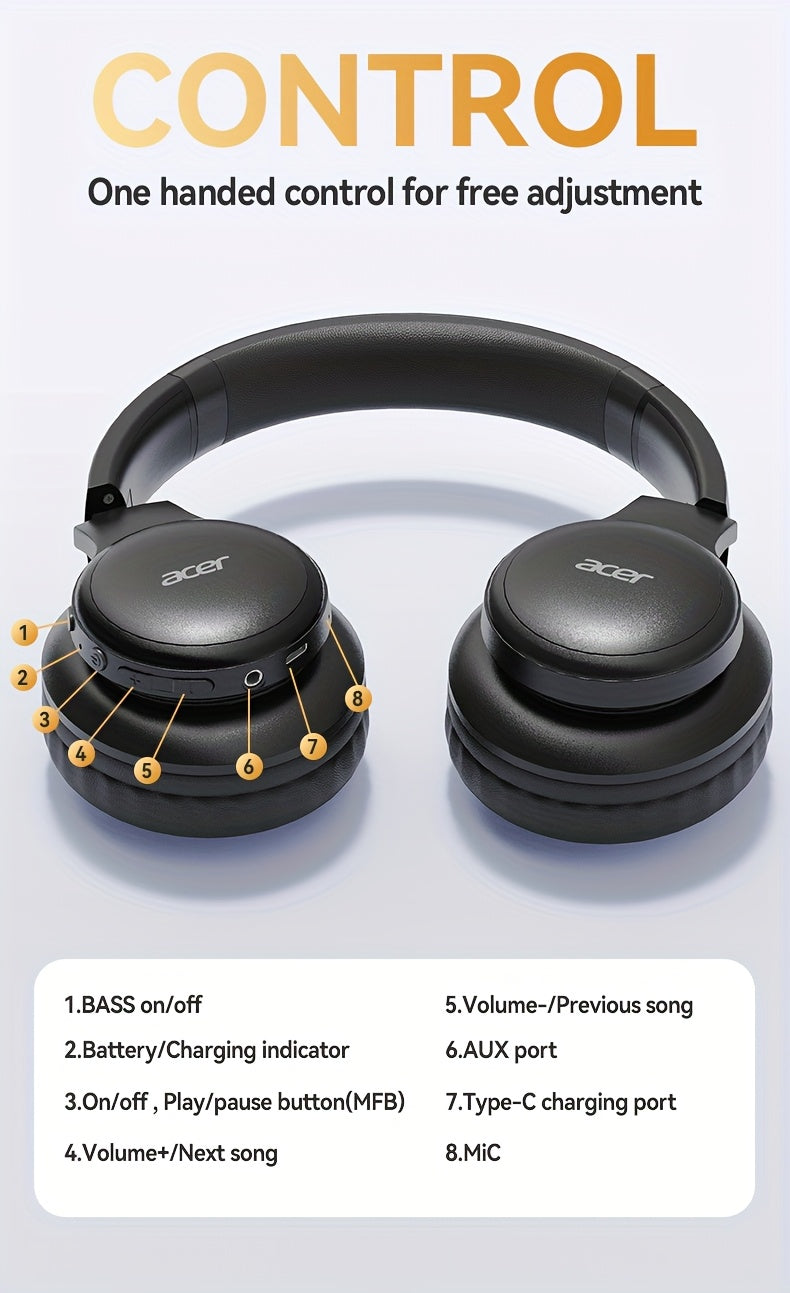 Auriculares Bluetooth | Auriculares inalámbricos supraaurales Acer Ohr559, sonido estéreo de alta fidelidad de baja frecuencia, reducción de