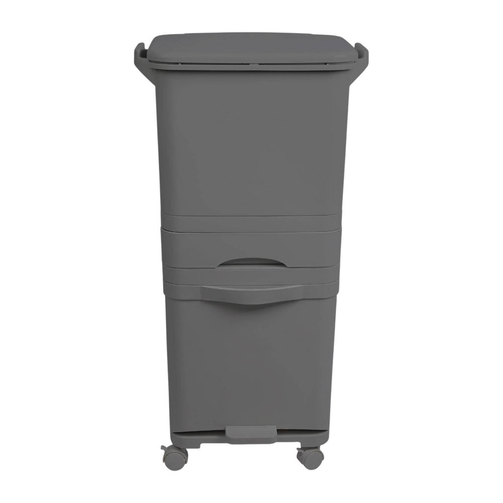 Papelera de reciclaje de clasificación selectiva con pedal. ruedas y asa de doble 38/42L