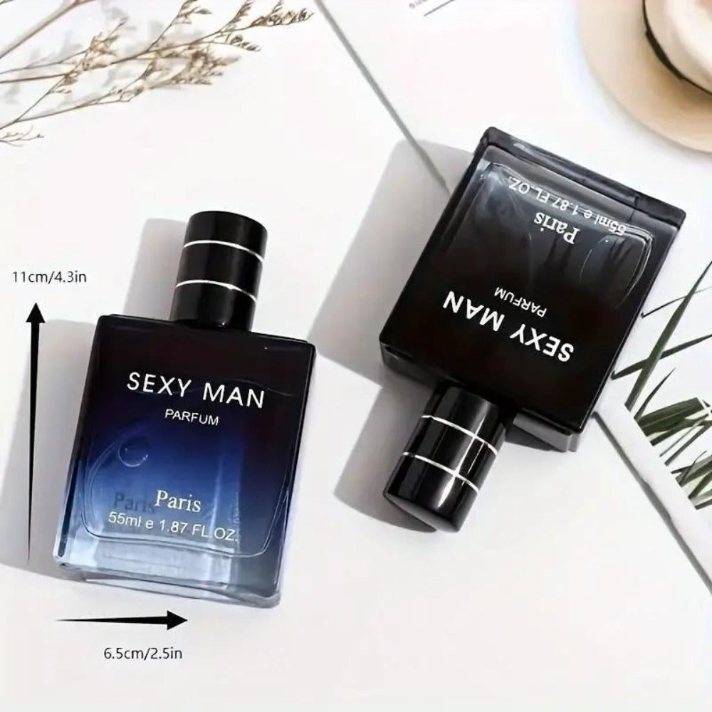 SEXY MAN Perfume para Hombre | Fragancia Parisina, 2 Opciones: Botella Negra (Bergamota, Cedro, Cuero) / Botella Azul (Lima, Violeta, Almizcle), Aroma Encantador para Uso Diario y Citas