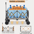 Carro plegable todoterreno de alta resistencia de 300L, carro profesional con certificación GS, ruedas de PU de 17cm con frenos, lona duradera gris oscuro Jet Black, plegable para sitios de construcción/camping, carro profesional