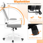 Silla de Oficina con Función de Inclinación de 105°, Silla de Oficina Ergonómica con Soporte Lumbar, Reposacabezas y Reposabrazos Ajustable, Silla Giratoria, Silla de Oficina de Altura Ajustable 120Kg, Blanca