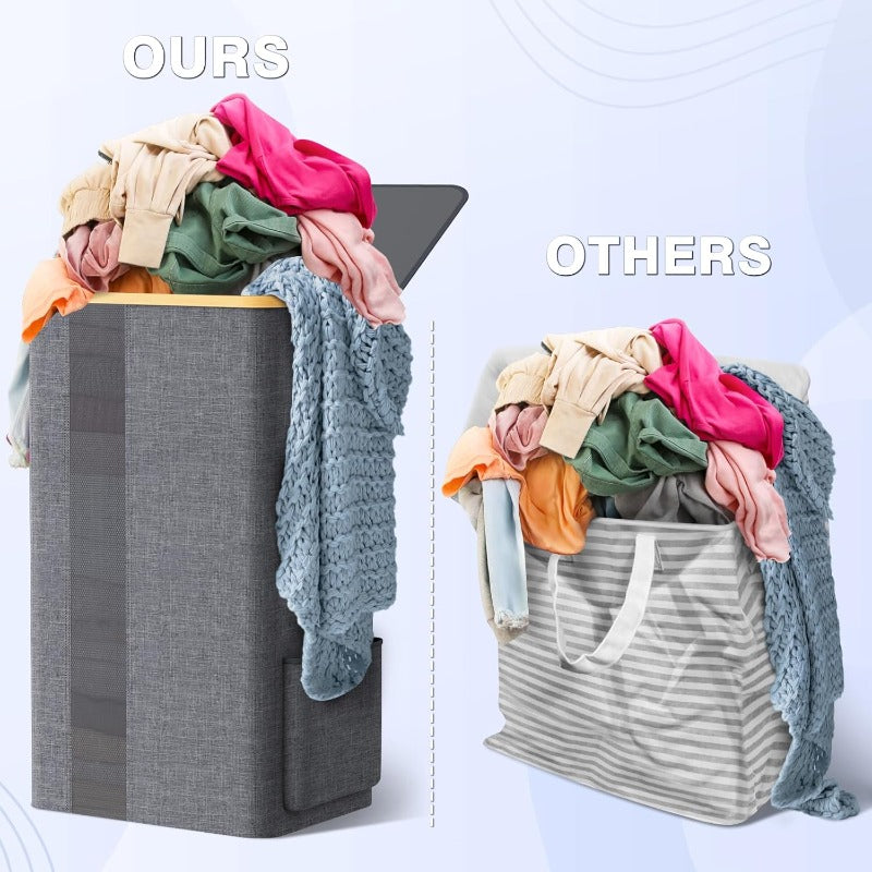 Cesto de lavandería Furnestorica con tapa, diseño de malla transparente con capacidad clara, cesto de ropa de lavandería de 100L con asas y bolsa de lavandería extraíble, cesto de diseño transpirable con tapa para dormitorio, baño, residencia, lavandería,