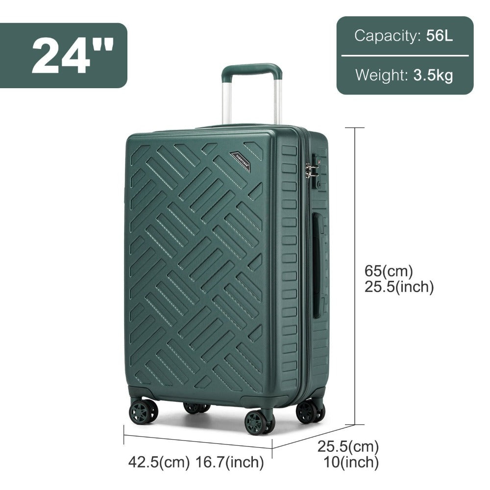1pieza de 20/24/28 pulgadas Drak Green Sleek Geometric Pattern Hard Shell ABS+PC Maleta con cerradura TSA para viajes sin esfuerzo Regreso a la escuela Regalo de vacaciones