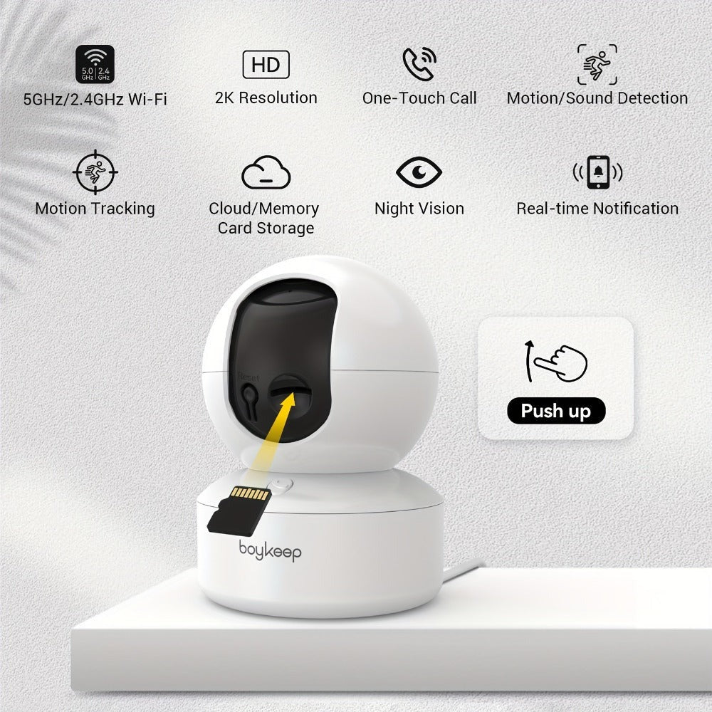 1pc Boykeep Cámaras de Seguridad Inalámbricas, Sistema de Cámaras de Seguridad para el Hogar con Giro y Inclinación de 360°, Detección de Movimiento, Seguimiento Automático, Audio Bidireccional, Visión Nocturna a Color 2K, Configuración Sencilla, Wi-Fi 5G