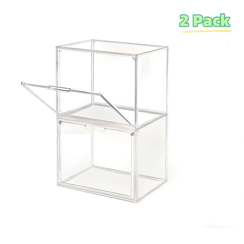 Paquetes múltiples de cajas de almacenamiento acrílicas transparentes grandes con tapa - Organizador apilable a prueba de polvo de alta calidad para juguetes, ropa y decoración del hogar | Contenedor de plástico moderno retro, exhibidor de escritorio mult