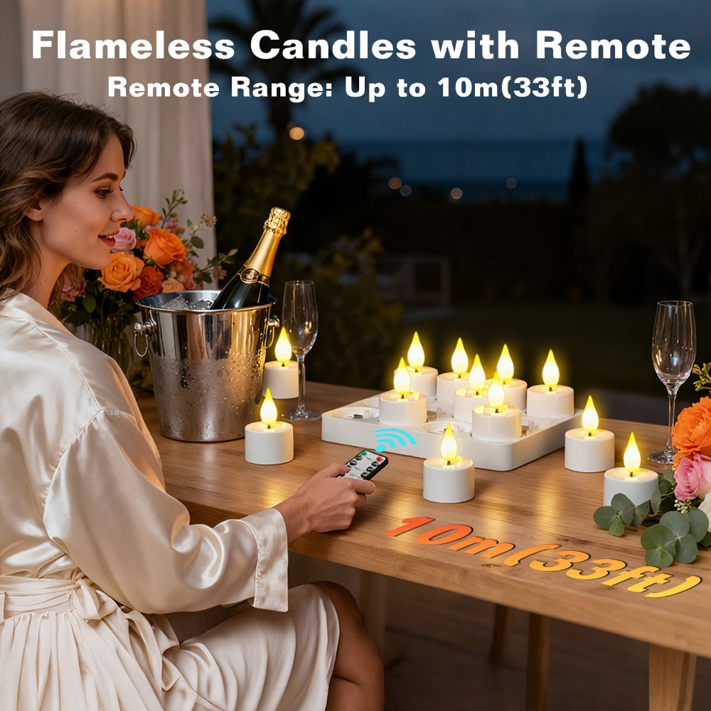 Velas de té LED sin llama con mando a distancia | Bodas, fiestas y decoración del hogar