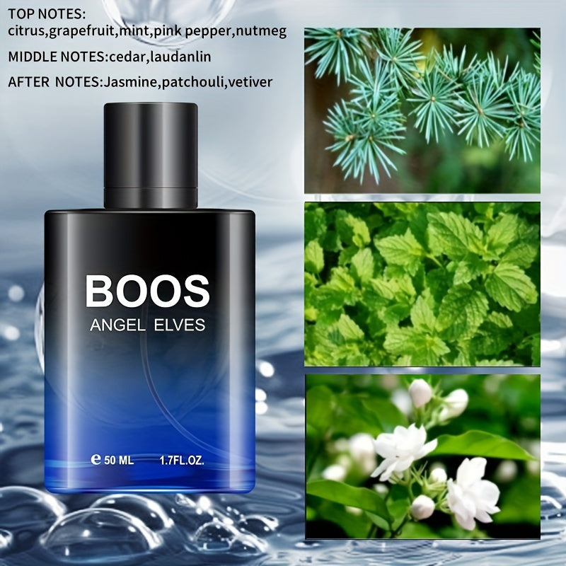 BOOS Elves Eau de Toilette Colonia para Hombre - Cedro y Menta, Adecuada para Regalo de Festividades y Cumpleaños, de Larga Duración a Base de Alcohol con Aroma a Cedro, Pimienta Rosa y Nuez Moscada, Colonia Amaderada Especiada para Uso Diario, Fragancia