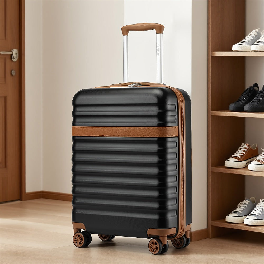 Maleta KONO Disponible en Tamaños de 20 Pulgadas, 24 Pulgadas y 28 Pulgadas, Fabricada con una Mezcla de ABS y Policarbonato. Este Trolley de Carro Rígido Está Equipado con Cuatro Ruedas y un Cerradura TSA, lo que lo Hace Ideal para Uso en la Cabina y Via