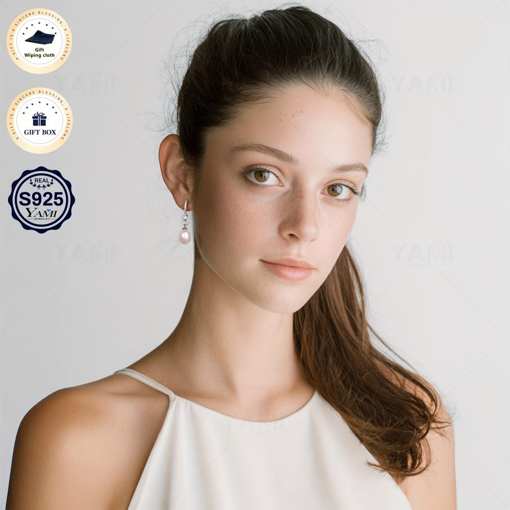 Caja de Regalo YAMI, Pendientes de Perlas de Agua Dulce para Mujer, Pendientes de Perlas de Agua Dulce, Blanco/Morado/, Pendientes de Plata Esterlina 925 Hipoalergénicos, Adecuados para Regalos de Joyería para Mujer en Cualquier Ocasión, Regalos de Cumple