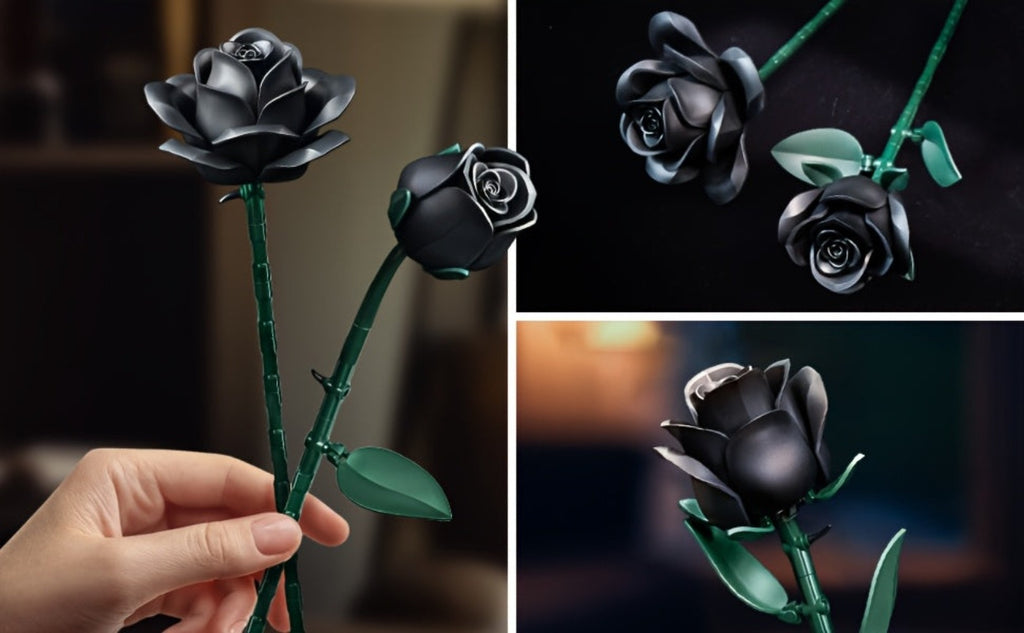 Adornos góticos de escritorio - Serie oscura ramo de rosas negras flores sintéticas rompecabezas DIY pieza decorativa - Rosa adecuada como regalo de cumpleaños figuras coleccionables