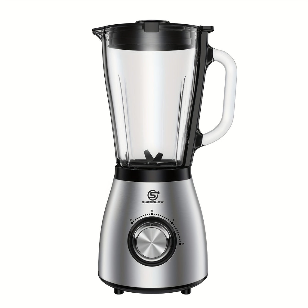 SUPERLEX Profi-Mixer 800W con Recipiente de Vidrio de 1.5L, Cuchillas de Acero Inoxidable 4 Plegables (SUS301), 2 Velocidades + Función de Pulso, Triturador de Hielo, Doble Seguridad - Batidora de Alto Rendimiento para Batidos y Hielo