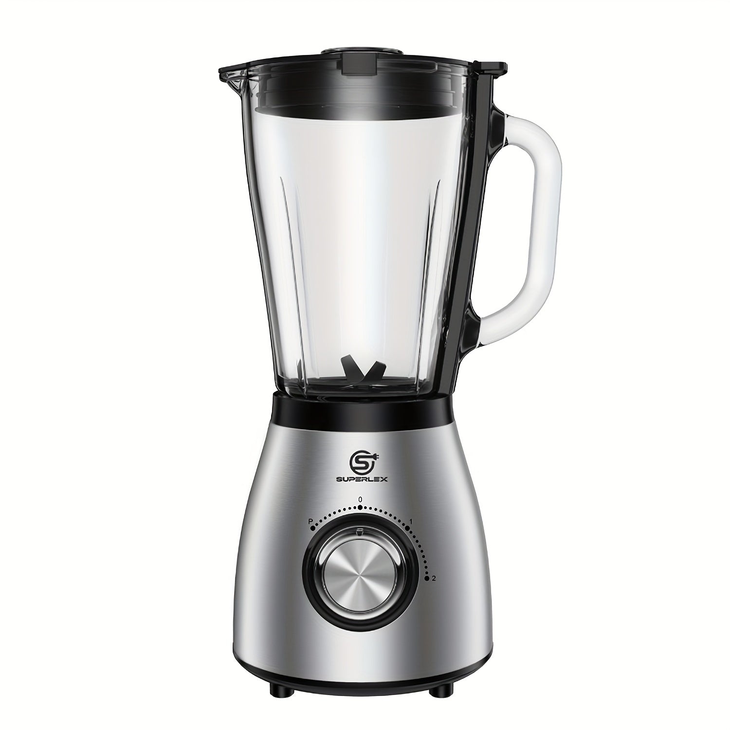 SUPERLEX Profi-Mixer 800W con Recipiente de Vidrio de 1.5L, Cuchillas de Acero Inoxidable 4 Plegables (SUS301), 2 Velocidades + Función de Pulso, Triturador de Hielo, Doble Seguridad - Batidora de Alto Rendimiento para Batidos y Hielo