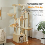 Árbol para Gatos Grande - Torre para Gatos de 170 cm de Altura para Gatos Adultos de Interior con 13 Postes de Rascado Negros Gruesos (10.9 cm), Condominio para Gatos de Múltiples Niveles, Plataforma Súper Grande y Hamacas para Maine Coon de 9 kg