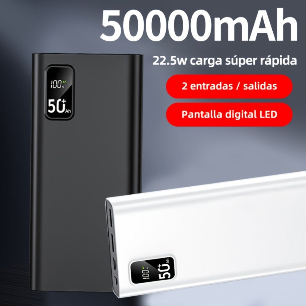 Batería Externa de 50000mAh, Pantalla LED de Energía, Carga Rápida Tipo-C, Banco de Energía de Gran Capacidad y Carga Súper Rápida, Ideal para Cargar Teléfonos Móviles/Samsung/Dispositivos Electrónicos Android, Batería de Emergencia Portátil para Exterior