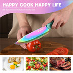 Juego de cuchillos de cocina de acero inoxidable con revestimiento antiadherente, juego de 15 cuchillos de cocina profesionales con bloque de madera negra, mango de ABS antideslizante para cuchillos de chef, tabla de cortar de plástico y tijeras de cocina